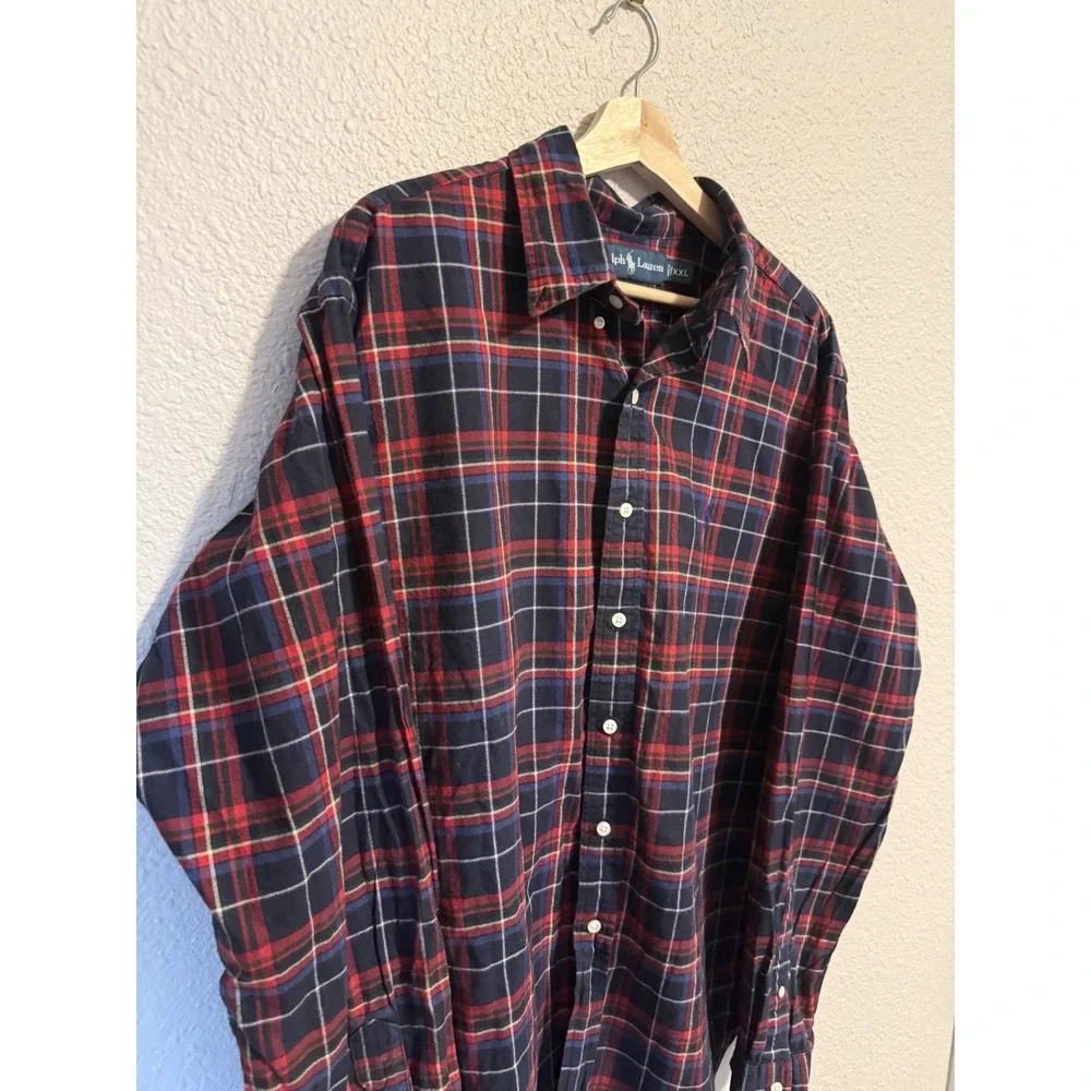 VINTAGE Ralph Lauren Plaid Shirt Mens XXL Custom Fit 90s Red Tartan Cotton Pony